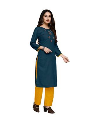 Blue cotton embroidered stitched   kurti 3