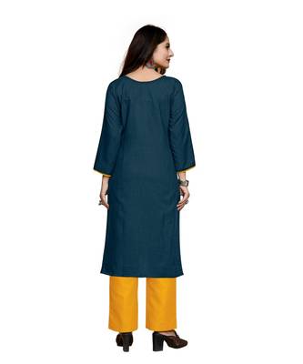 Blue cotton embroidered stitched   kurti 5