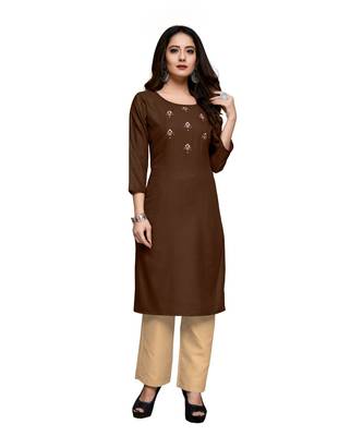 brown cotton embroidered stitched   kurti 2