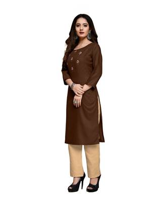 brown cotton embroidered stitched   kurti 3