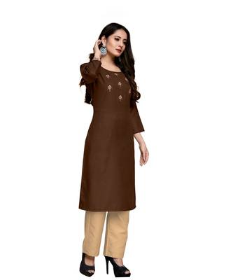 brown cotton embroidered stitched   kurti 4