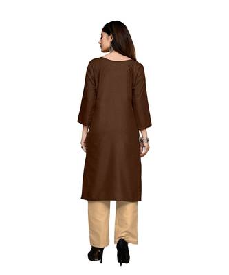 brown cotton embroidered stitched   kurti 5