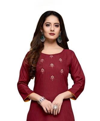 Pink cotton embroidered stitched   kurti 1