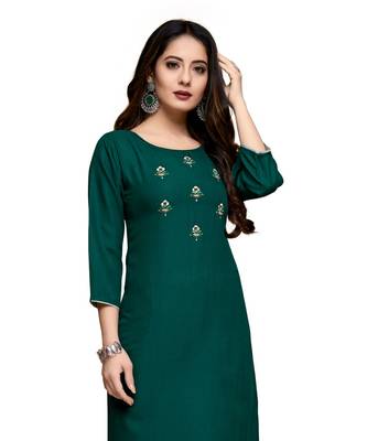 Green cotton embroidered stitched   kurti 1