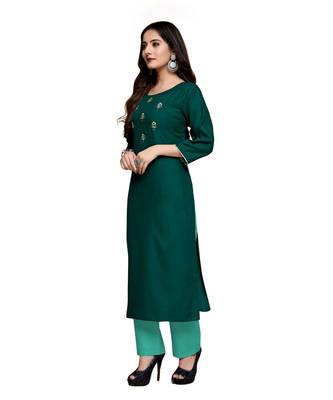 Green cotton embroidered stitched   kurti 2