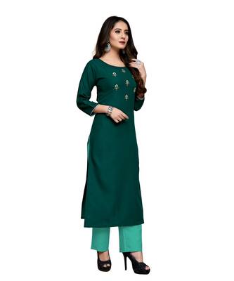 Green cotton embroidered stitched   kurti 3