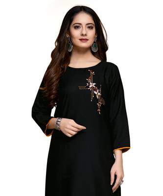 Black cotton embroidered stitched   kurti 1