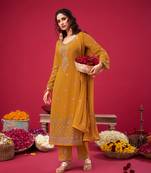 Yellow Indian Hit Georgette Straight Suit  Party Wedding Cocktail Wear Ethnic Women Girls Semi stitched suit