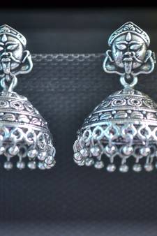 Fancy Designer Ethnic Silver jhumkas Earrings