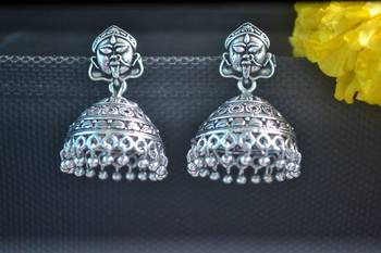 Fancy Designer Ethnic Silver jhumkas Earrings 5