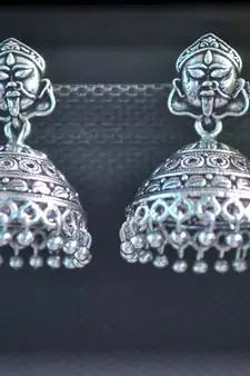 Fancy Designer Ethnic Silver jhumkas Earrings