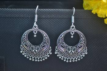 Feminine Designer Ethnic Silver jhumkas Earrings 3