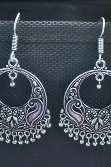 Feminine Designer Ethnic Silver jhumkas Earrings