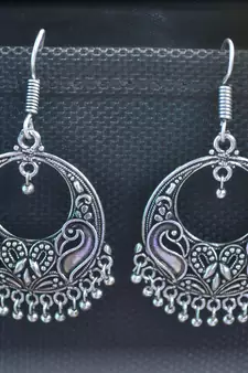 Feminine Designer Ethnic Silver jhumkas Earrings