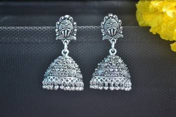 Floral Designer Ethnic Silver jhumkas Studs Earrings 1