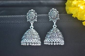 Floral Designer Ethnic Silver jhumkas Studs Earrings 2
