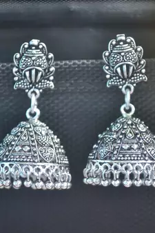 Floral Designer Ethnic Silver jhumkas Studs Earrings