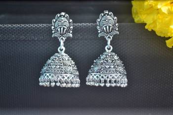 Floral Designer Ethnic Silver jhumkas Studs Earrings 3