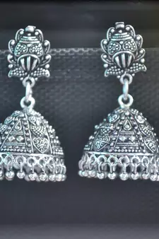 Floral Designer Ethnic Silver jhumkas Studs Earrings