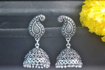 Keri Motif Designer Ethnic Oxidised Silver jhumkas Earrings 2