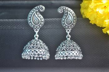 Keri Motif Designer Ethnic Oxidised Silver jhumkas Earrings 3