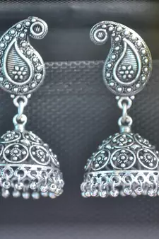 Keri Motif Designer Ethnic Oxidised Silver jhumkas Earrings