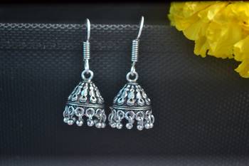 Fancy Designer Small Ethnic Silver Oxidised jhumkas Earrings 1