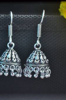 Fancy Designer Small Ethnic Silver Oxidised jhumkas Earrings