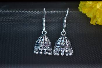Fancy Designer Small Ethnic Silver Oxidised jhumkas Earrings 2