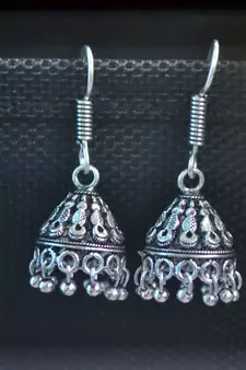 Fancy Designer Small Ethnic Silver Oxidised jhumkas Earrings