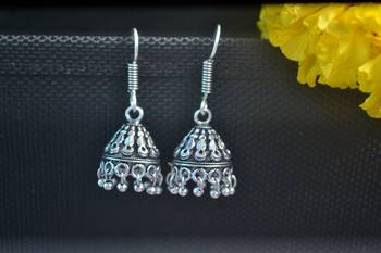 Fancy Designer Small Ethnic Silver Oxidised jhumkas Earrings 3