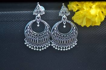 Floral designer ethnic Oxidised silver jhumkas studs earrings 1