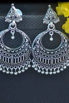 Floral designer ethnic Oxidised silver jhumkas studs earrings