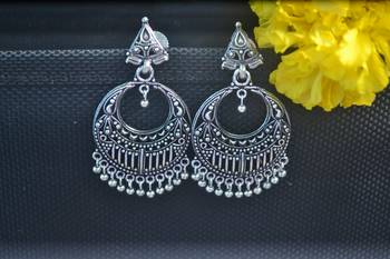 Floral designer ethnic Oxidised silver jhumkas studs earrings 2