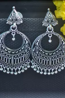 Floral designer ethnic Oxidised silver jhumkas studs earrings