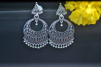 Floral designer ethnic Oxidised silver jhumkas studs earrings 3