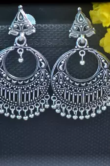 Floral designer ethnic Oxidised silver jhumkas studs earrings