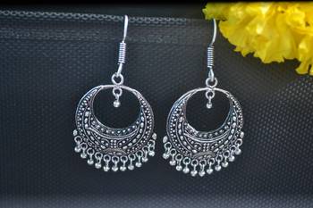 Fancy Designer Ethnic oxidised Silver jhumkas Earrings 1