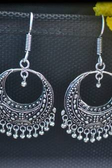 Fancy Designer Ethnic oxidised Silver jhumkas Earrings
