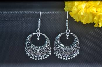 Fancy Designer Ethnic oxidised Silver jhumkas Earrings 2