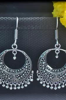 Fancy Designer Ethnic oxidised Silver jhumkas Earrings