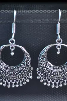 Fancy Designer Ethnic oxidised Silver jhumkas Earrings