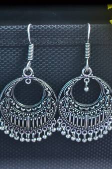 Floral designer ethnic silver Oxidised Circular jhumkas Dangler earrings