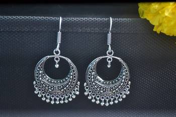 Fancy Designer Ethnic oxidised Silver jhumkas Earrings 4