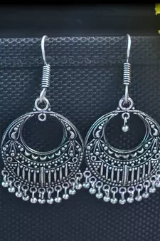 Floral designer ethnic silver Oxidised Circular jhumkas Dangler earrings