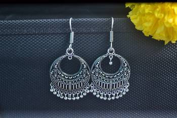 Floral designer ethnic silver Oxidised Circular jhumkas Dangler earrings 3