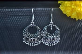 Floral designer ethnic silver Oxidised Circular jhumkas Dangler earrings 4