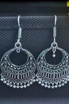 Floral designer ethnic silver Oxidised Circular jhumkas Dangler earrings