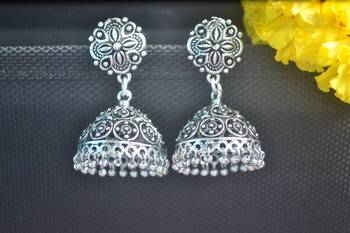 Floral designer ethnic jhumki silver Oxidised jhumkas Studs earrings 1
