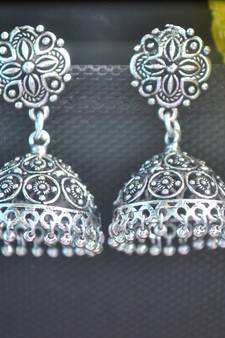 Floral designer ethnic jhumki silver Oxidised jhumkas Studs earrings